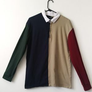 Two Tone Long Sleeve Polo Shirt